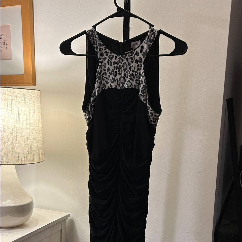 Cache Black Dress with Gray Leopard Accents